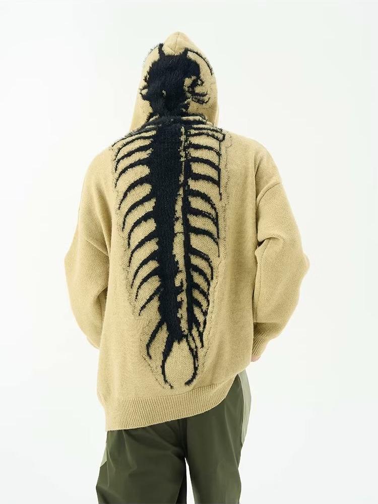 Unisex Retro Knitted Hooded Sweater – Loose Fit Cardigan