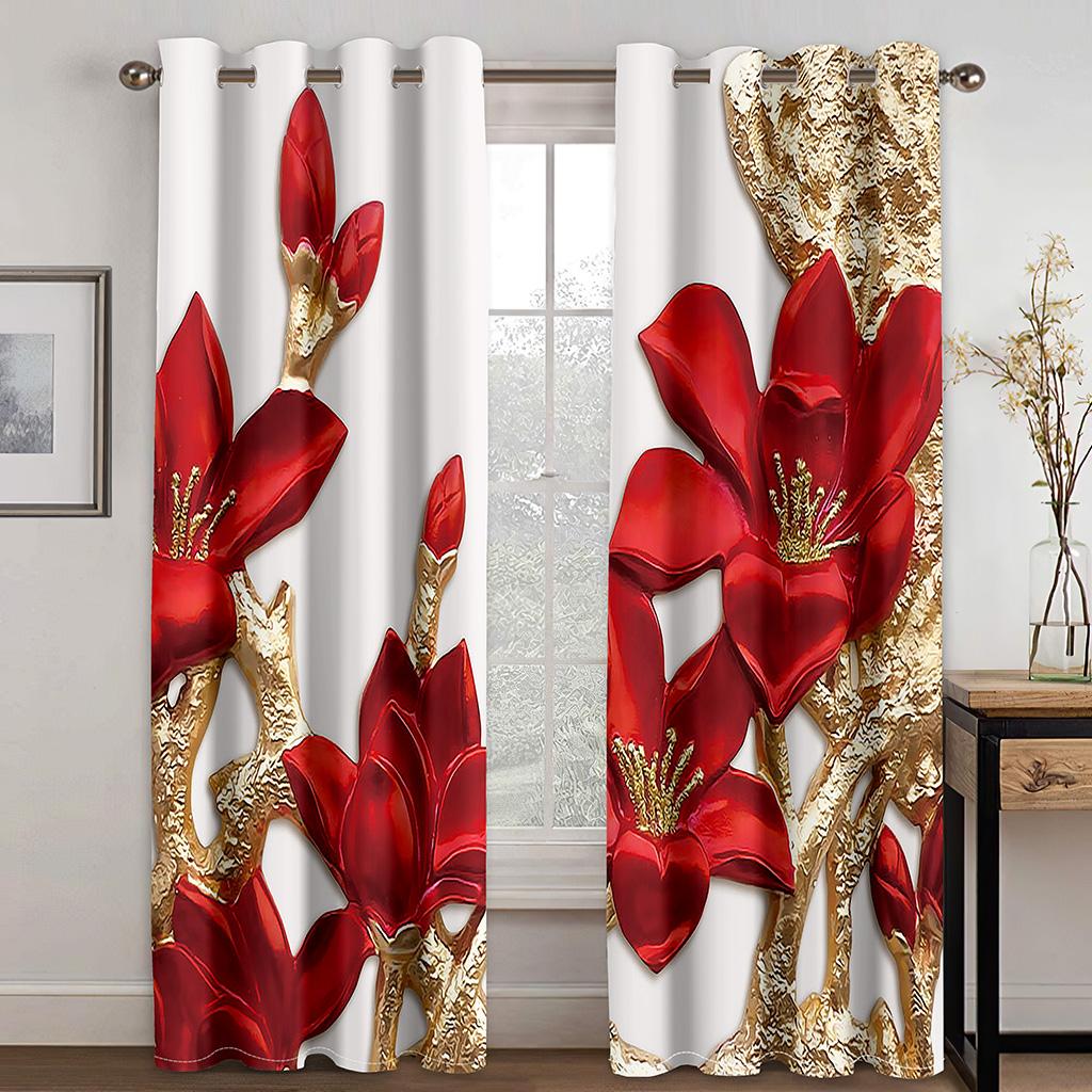 Red Rose Flower White Swan 3D Design Luxury Window Curtains for Girls Living Room Bedroom Home Decor 2 Pieces Free Shipping