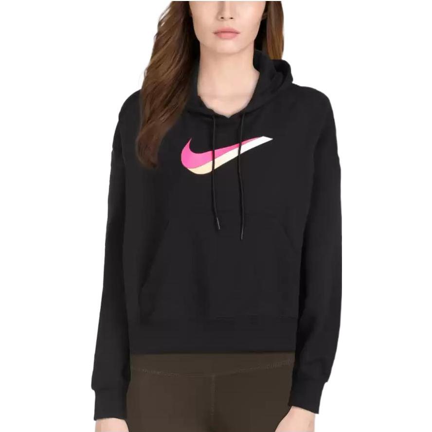 Nike Logo Print Drawstring Hoodie Women Tops Black DJ1075-010