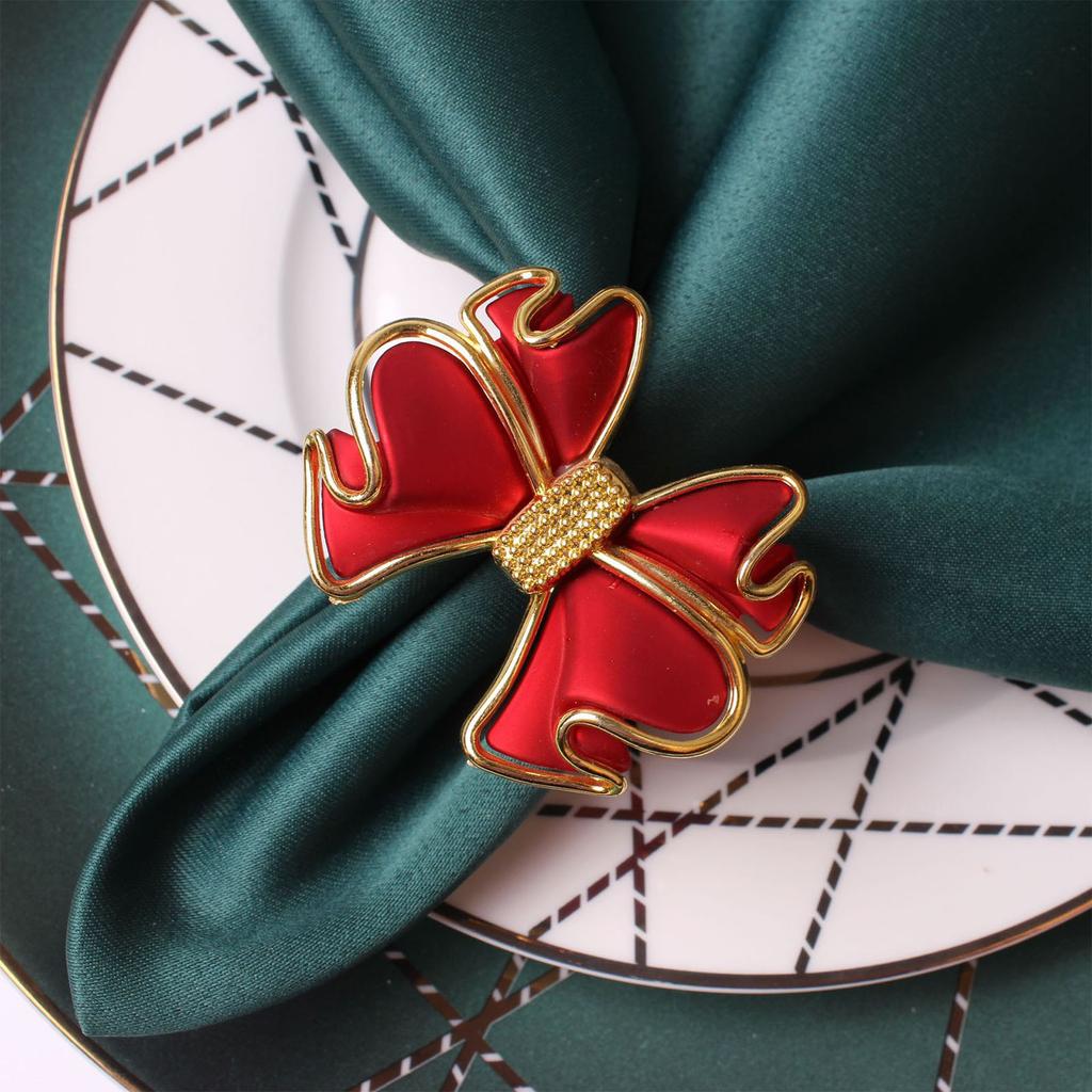 6pcs Elegant Napkin Ring Acrylic Red-Bow Napkin Rings Table Decor for Dining Table Setting Wedding Receptions Christmas