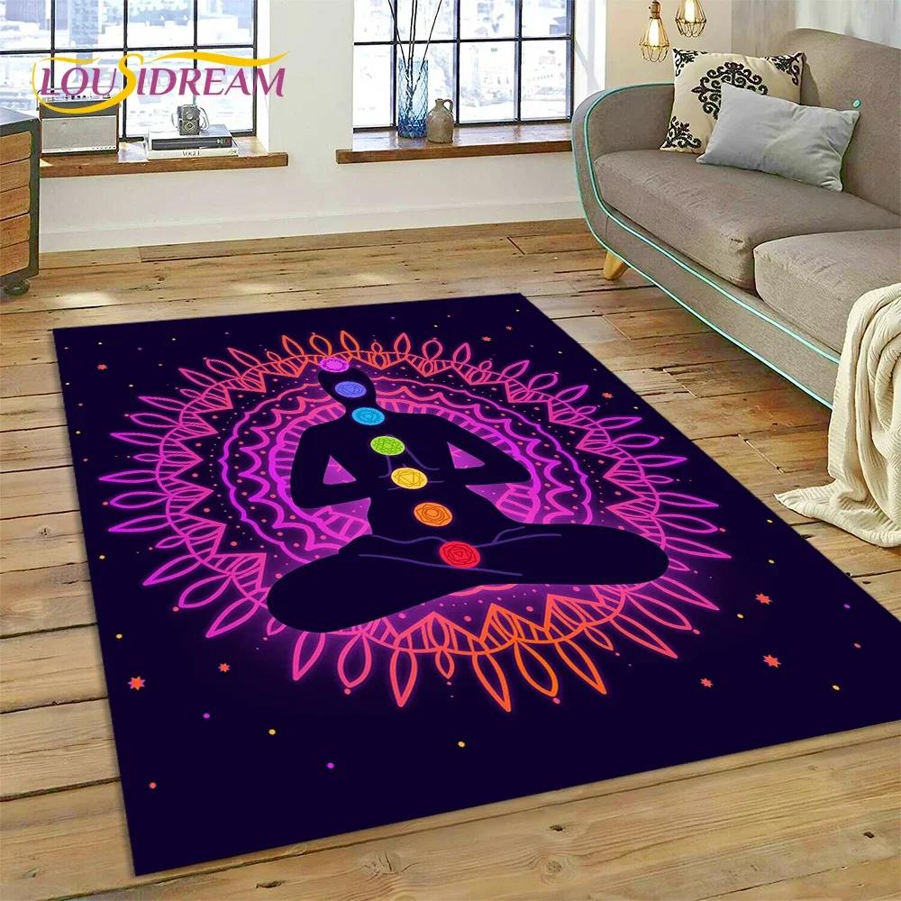 3D-Teppich mit Yoga-Meditation, Regenbogen, 7 Chakras, für Schlafzimmer, Wohnzimmer, Sofa-Dekoration, Kinderspiel, große Deko-Bodenmatte