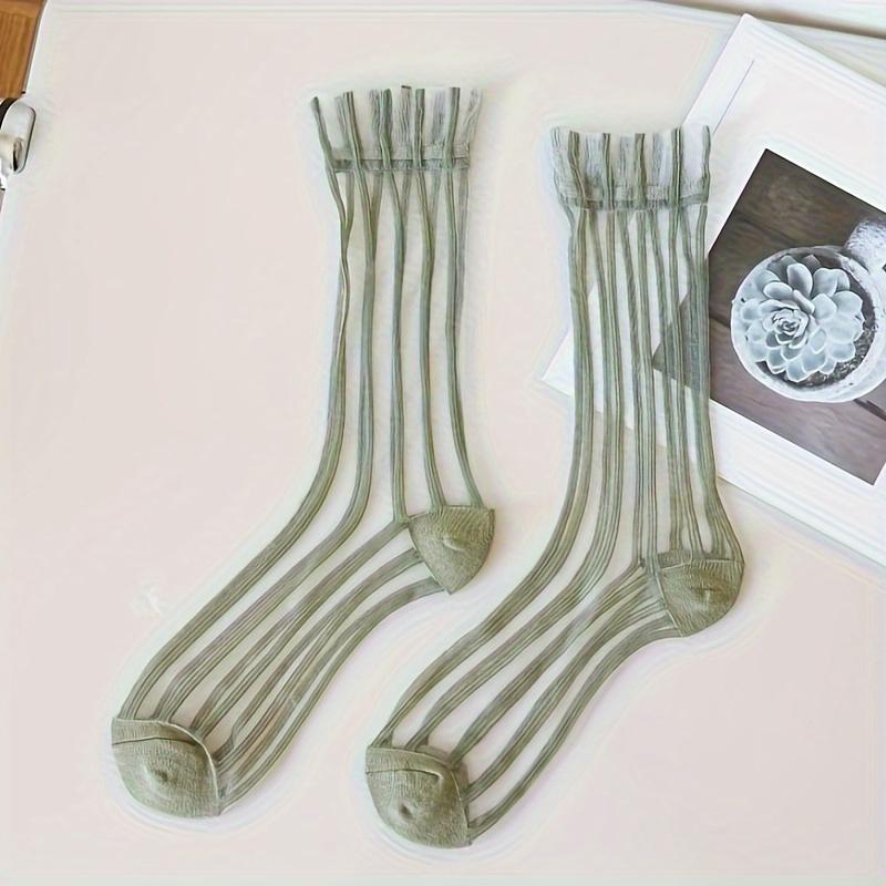 1 Paar gestreifte Glassocken, Preppy-Stil, ultradünne, atmungsaktive Kniestrümpfe, Damen-Langsocken und Strumpfwaren, Frühling Sommer