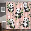 1pc Cartoon Panda Shower Curtain - Pastel Pink, Bamboo Stalks, Whimsical Style, Polyester,70x70In,12 Hooks, Washable, All-Season