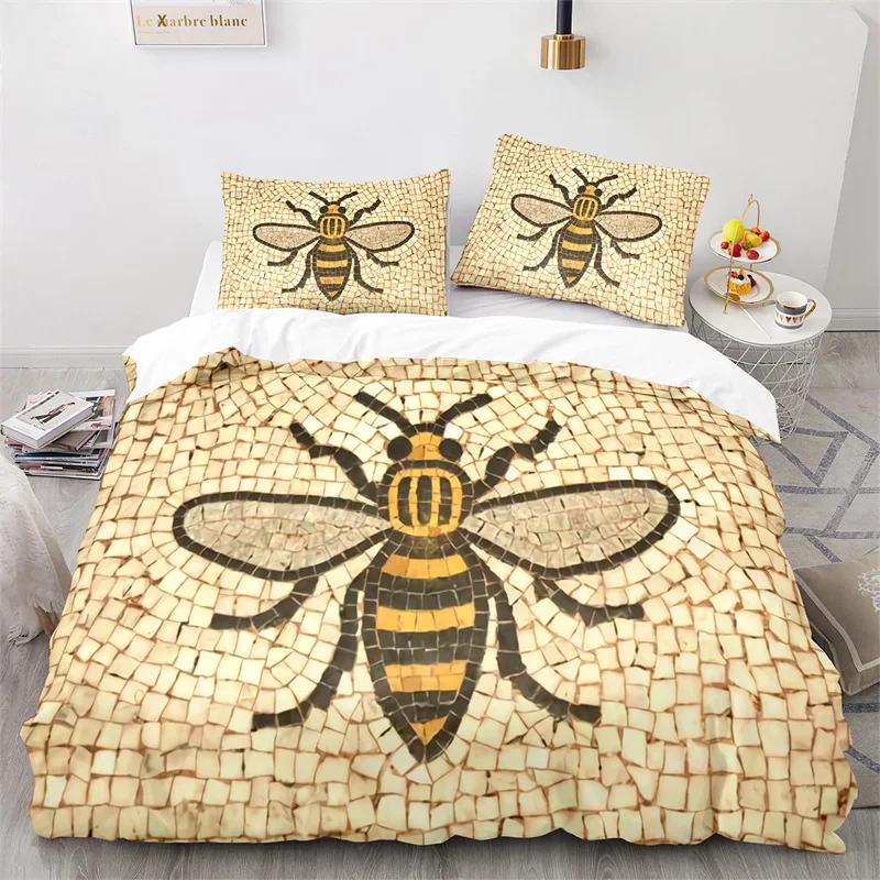 Cartoon Bee Duvet Cover Insect Honeybee Bedding Set Microfiber Wild Animal Comforter Cover King For Teens Boys Kawaii Home Decor