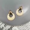 Retro Hong Kong-Style Cream White Geometric Drop Earrings - Elegant Round Hoop Studs for Women.