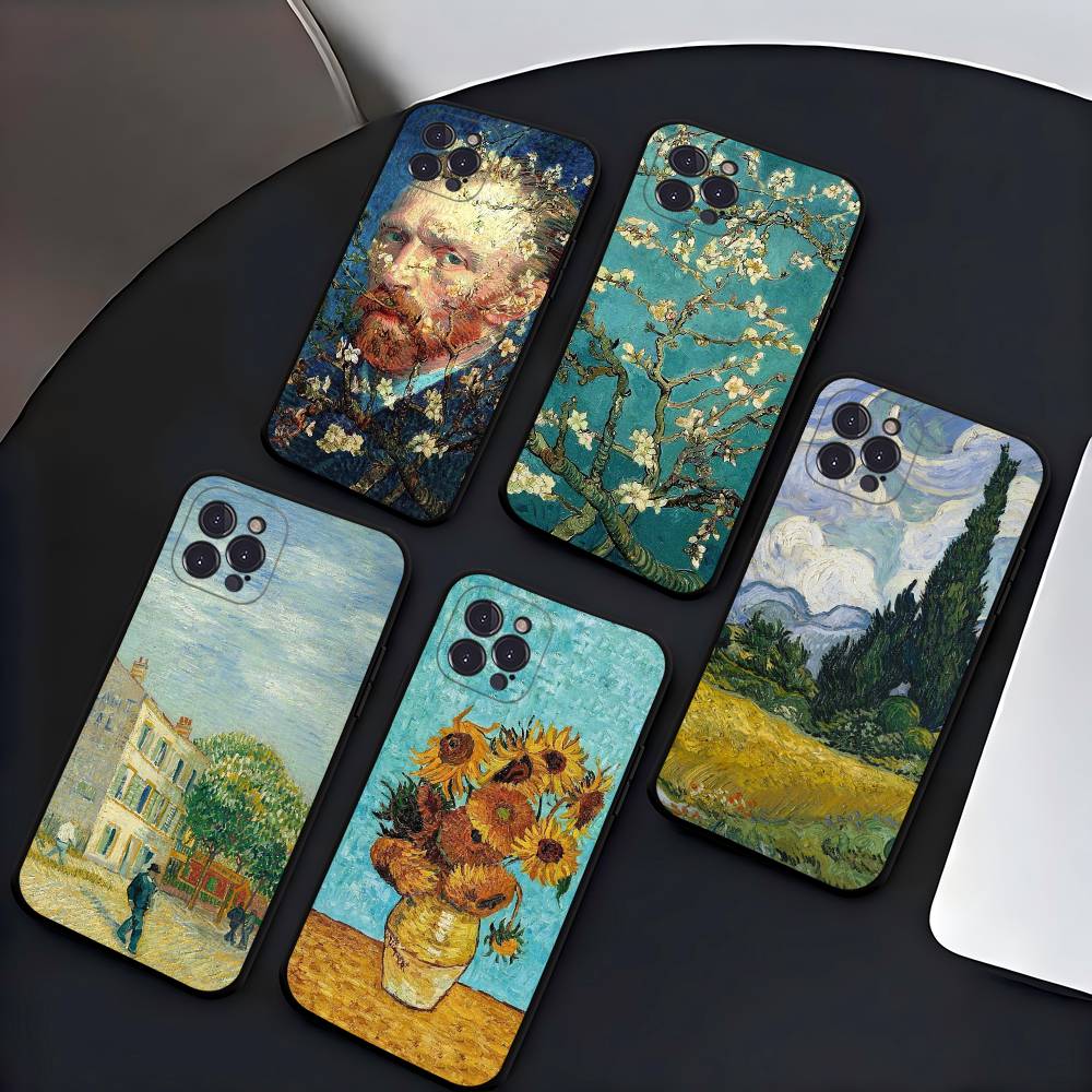 Retro Van Gogh Oil Paint Black TPU Phone Case Fashion For iphone17 Air 16 15 14 13 12 Pro 11 Pro Max Plus Protective Case
