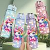 1PC Glitter Pastel Rainbow Unicorn Head 750ml Color Plastic Water Bottle Leakproof Flip Straw Lid For Sports Office Home Use
