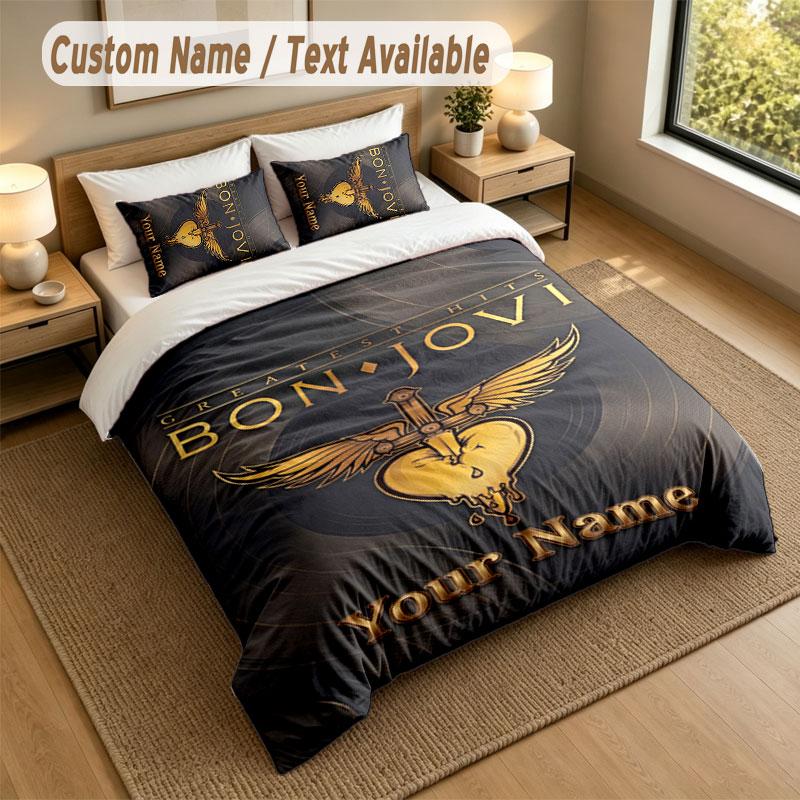 Bedding Set 1 Duvet Cover 2 Pillowcases Bon Jovi Print Soft Bed Linen Bedroom Decor
