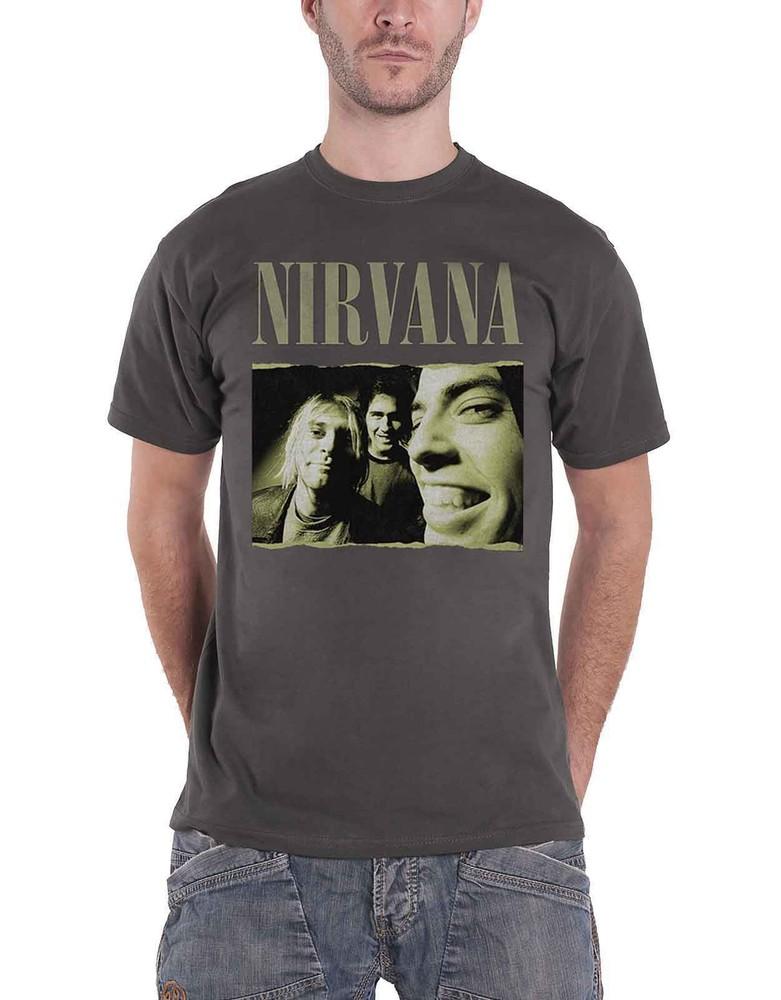 Nirvana T-shirt Torn Edge Band Shot Logo New Official Mens Grey XXL
