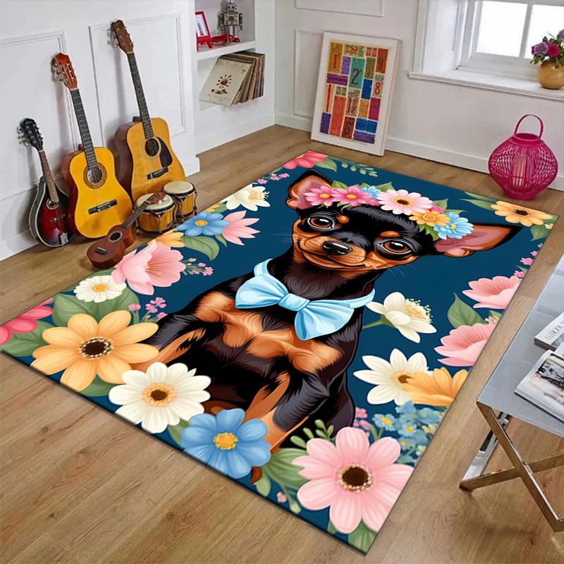 Crystal Velvet Puppy Printed Area Rug Carpet for Bedroom, Living Room, Home Office Decor, Rugs Mat, Fashion Mat Rug for Bedside A52