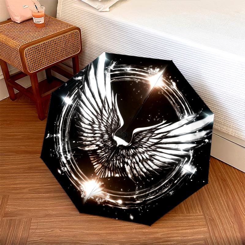 Shiny Wings Pattern, Automatic Folding Umbrella, Portable and Foldable Design, 8 Ribs, a Christmas or Birthday Gift.
