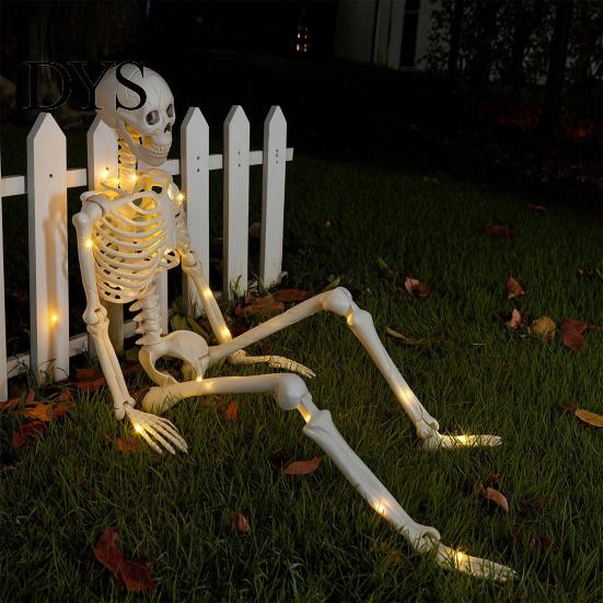 Secret Room Escape Props 36 Inches LED Light Up Halloween Skeleton, 3FT Life Size Full Body Scary Haunted House Decor Posable Plastic Human Bones with