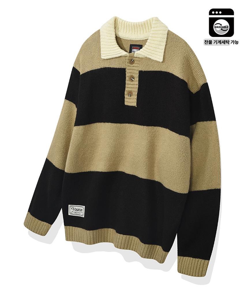 VISION STREETWEAR Vsw Washable Stripe Polo Knit Beige
