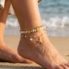Bohemian Layered Anklet Set for Women Gold Tone Starfish Seashell Faux Pearl Polymer Clay Adjustable Beach Foot Bracelet