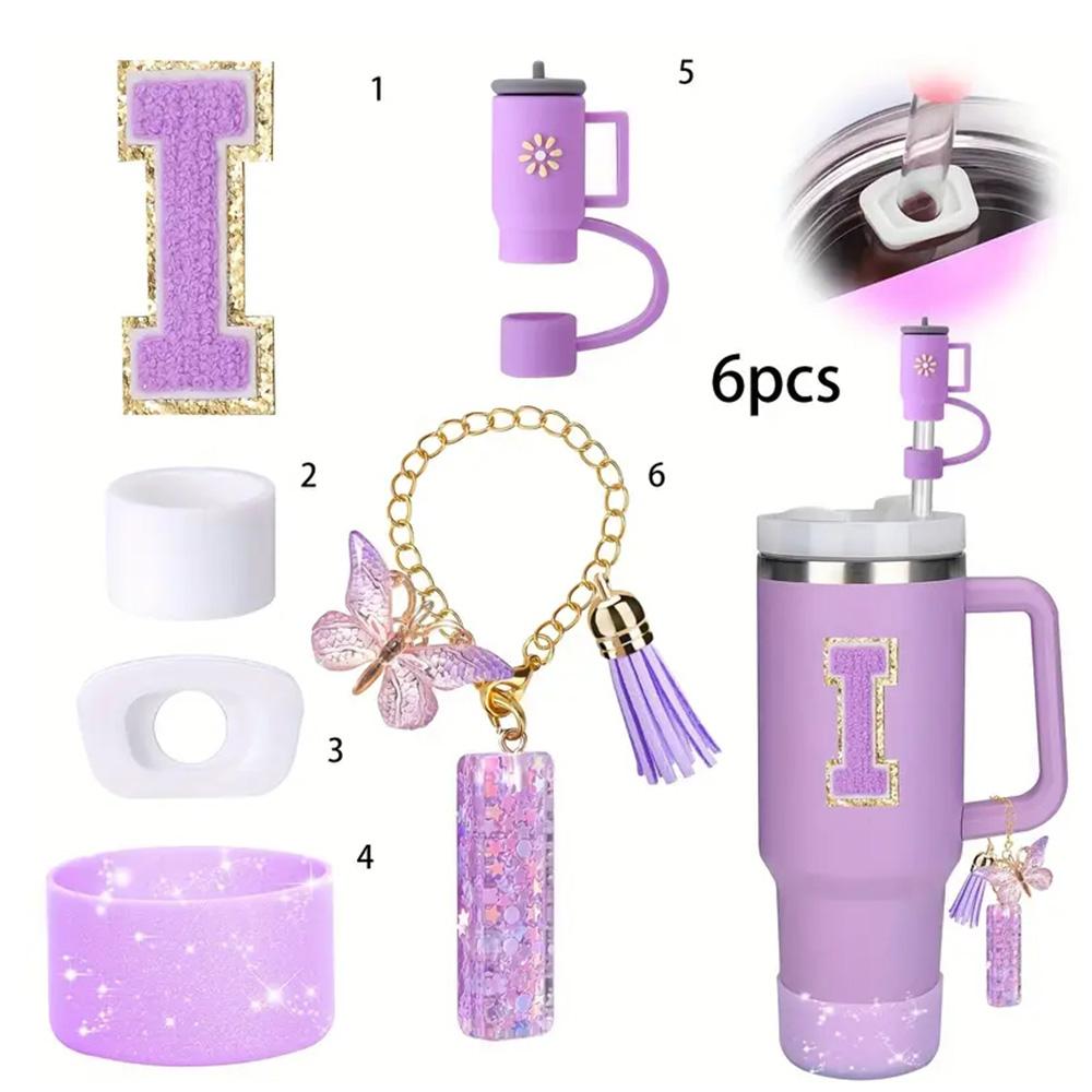 6PCS Cup Accessories Set for Stanley Cup 40oz Tumbler with Handle Including Silicone Straw Topper and Boot, Spill Proof Stopper