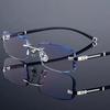 Men Reading Glasses Rimless Cut Edge Presbyopic Glasses Anti Blue Light Anti Fatigue Plus Glasses Presbyopia Clear Lens