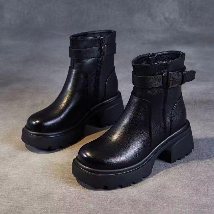Thick soled versatile Chelsea short boots for women autumn/winter 2026 new collection with plush British style thick heel women