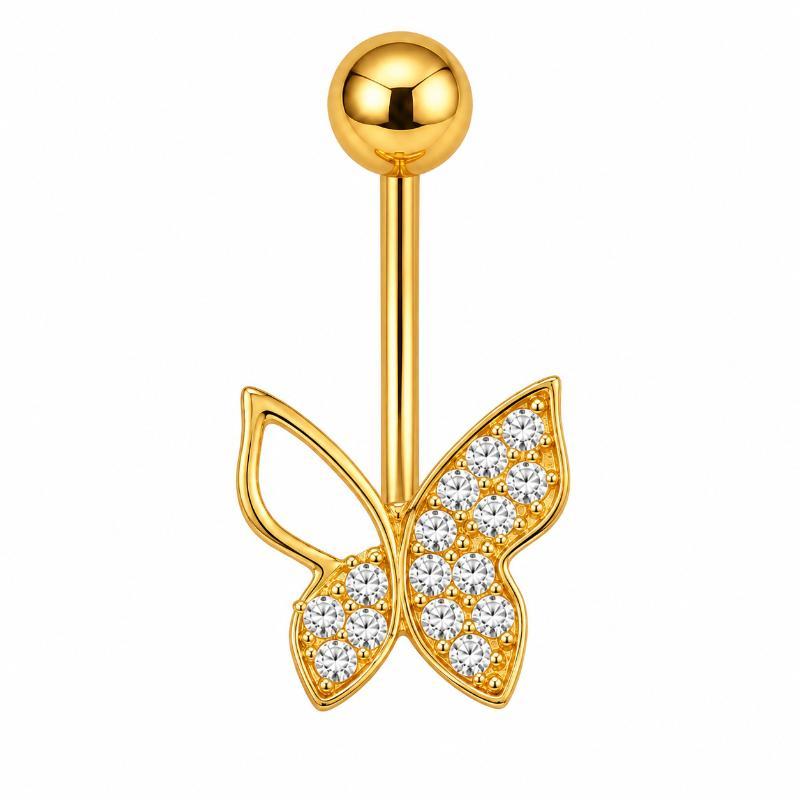 Belly Button Rings Gold Plated Shiny Cubic Zirconia Exquisite Small Navel Ring for Summer Beach Daily Holiday Wear