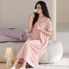 Summer New Short-sleeved Nightdress Women's Summer Modal Thin Loose High-end V-neck Solid Color Long Home Skirt