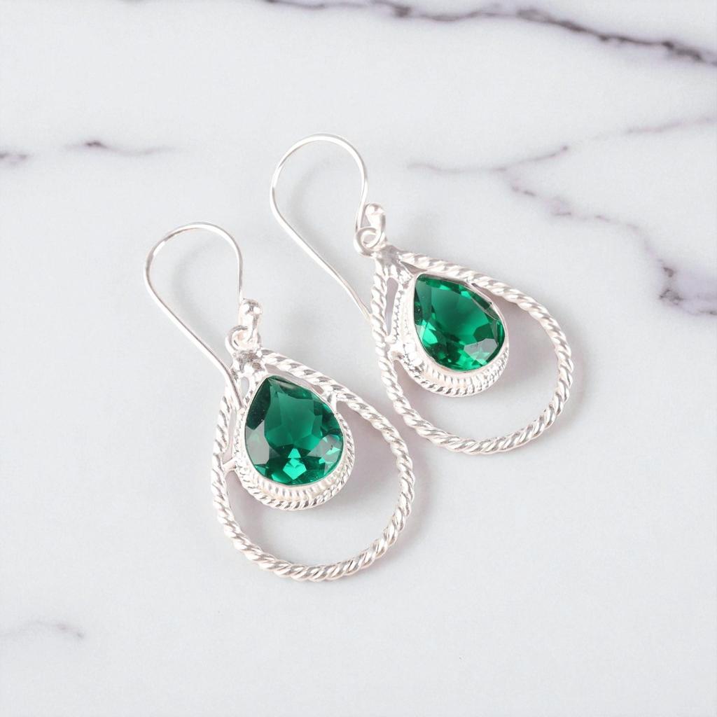 Chrome Diopside Gemstone 925 Sterling Silver Jewelry Handcrafted Earrings 1.70" EE-96-7