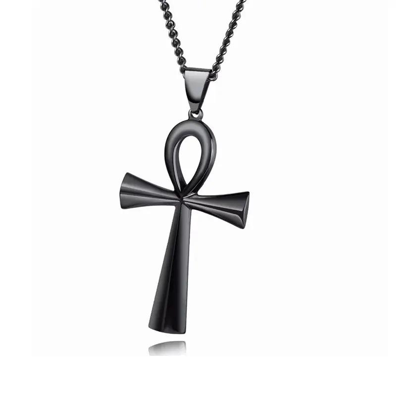 Glossy Bowknot Cross Necklace: European & American Domineering Men's Pendant