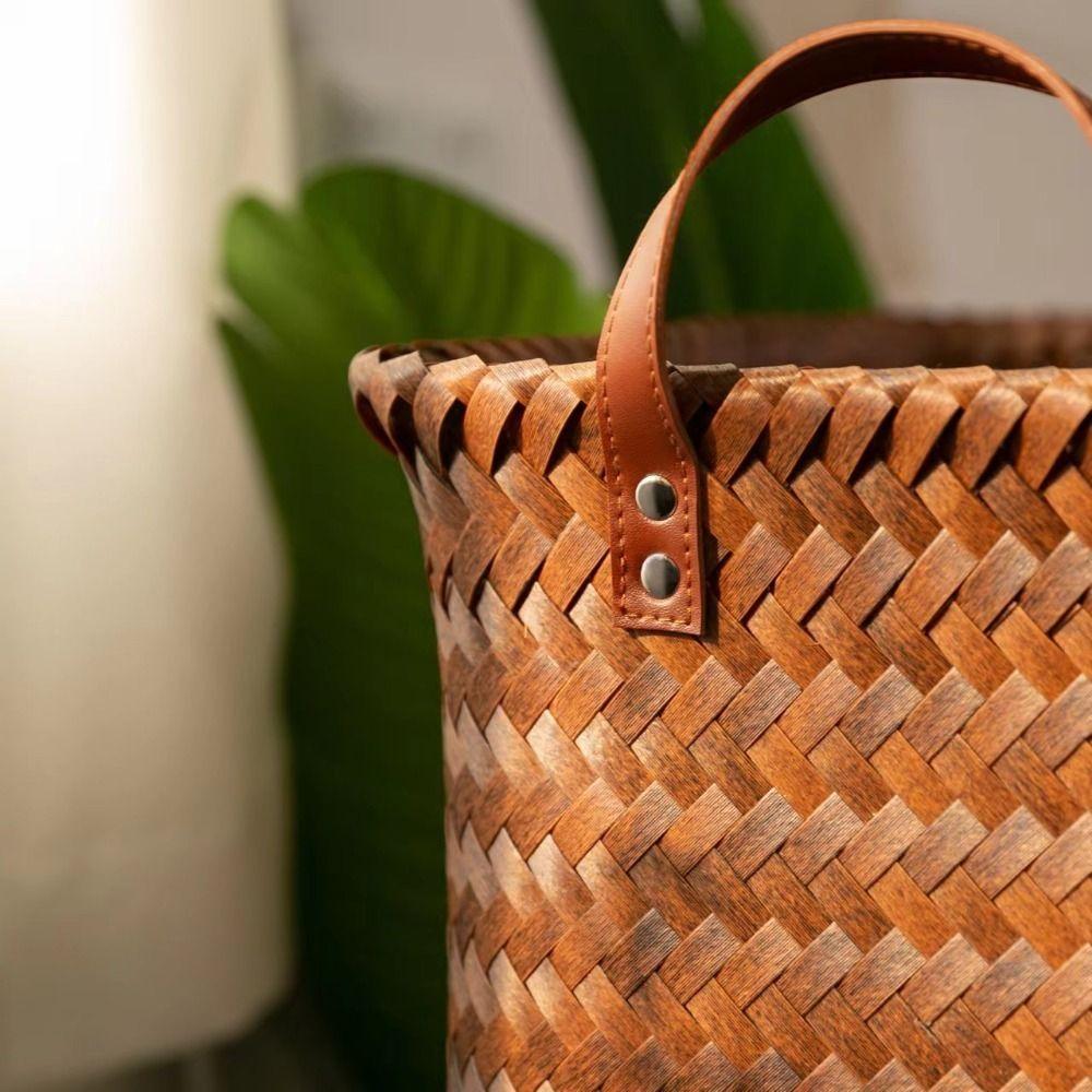 Brown Dirty Clothes Basket New 38cm Imitation Rattan Weaving Picnic Basket Portable Storage Basket Laundry