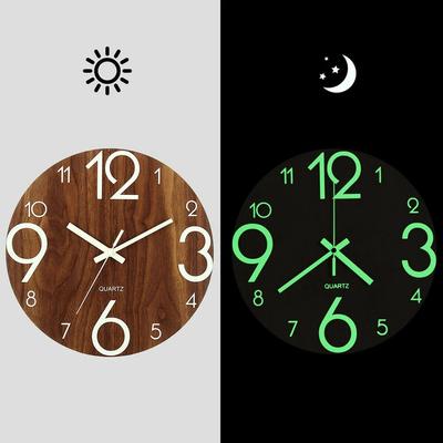Leuchtende Wanduhr, 30,5 cm, Holz, geräuschlos, nicht tickend, Küchenwanduhren mit Nachtlichtern für drinnen und draußen, Wohnzimmer, Bett
