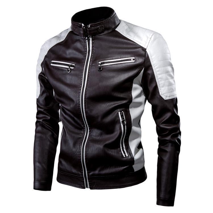 Cross-border Men's Retro Stand Collar Leather Motorcycle Jacket