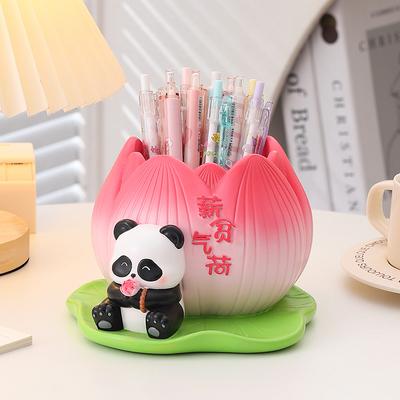 Cartoon Creative Panda Pen Holder Resin Ornament Student Graduation Large Capacity Desktop Decoration Children's Holiday Gift