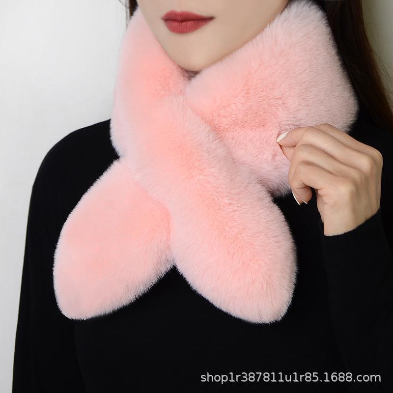 Plush Scarf Women's Winter Imitation Rex Rabbit Fur Thickened Warm Neck Protection All-match Simple Cross Fur Collar