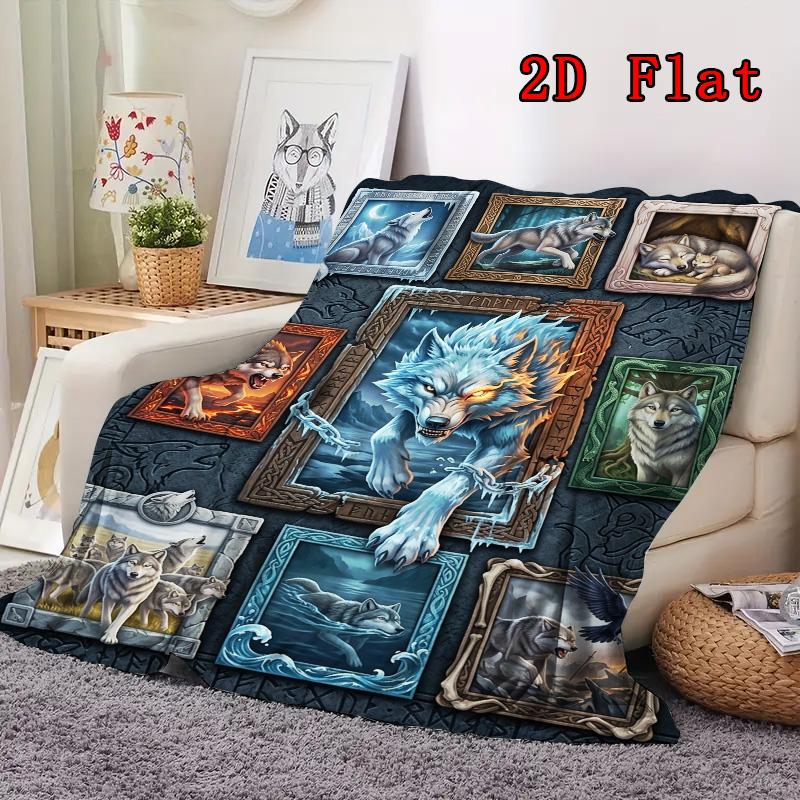 Wolf Fantasy Portraits 2D Flat Pattern Flannel Blanket, High Quality All Seasons, Home Decor, Warmth and Comfort, Perfect for Christmas Gifts.