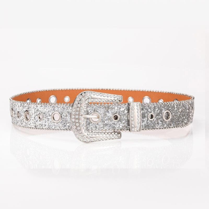 Adjust Pin Buckle Diamond Waist Belt Adult Western Full Sequin Adjustable Belt