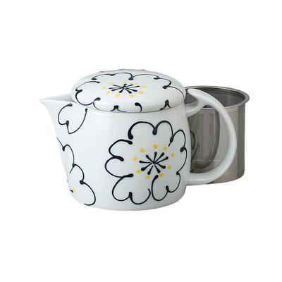 Ale-net Arita Ware Teekanne (mit Edelstahlsieb), 10.5 x 10 cm, 525cc, Hana (Schwarz) Design, SS Porzellan, Hergestellt in Japan, Stilvoll