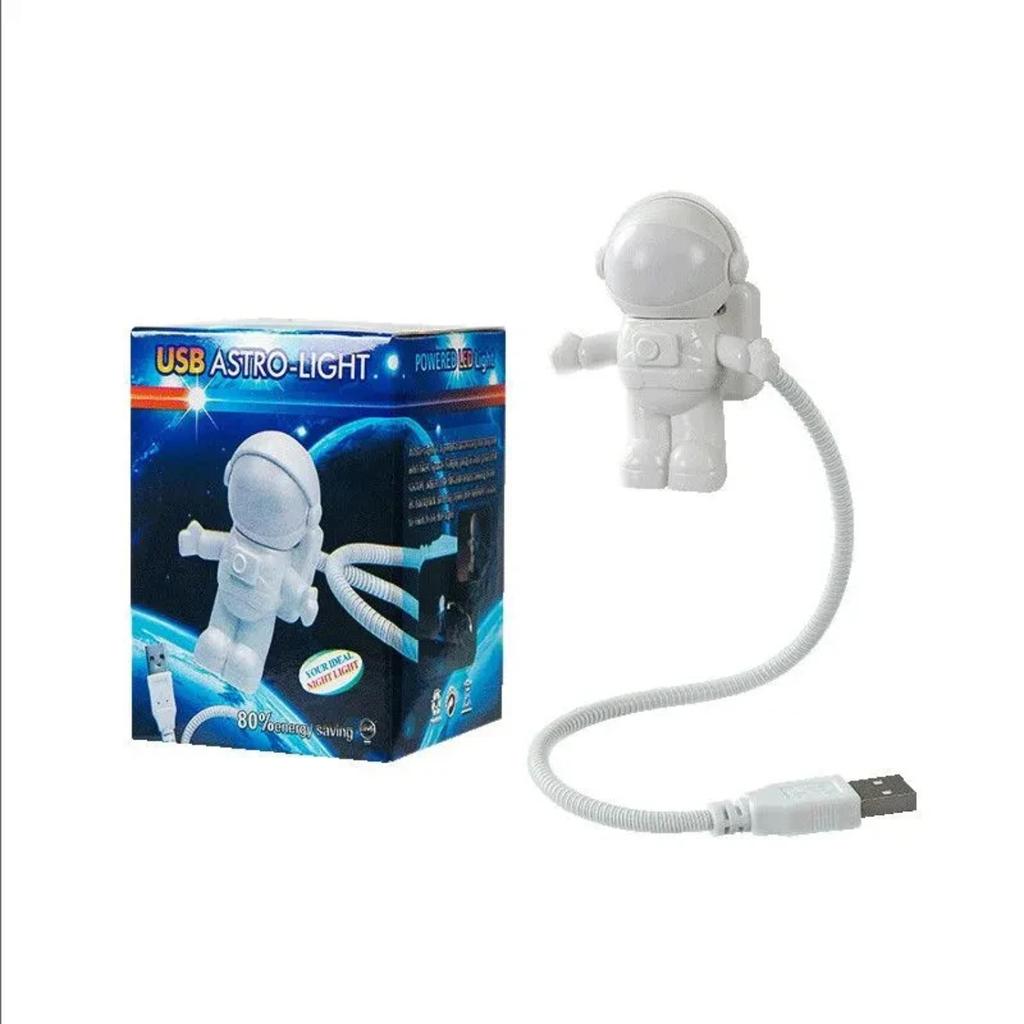 New Compact Mini USB-Powered White Astronaut Night Lights - Portable LED Reading Desk Lamp for Computer PC - Decorative Small Ro