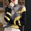 Herfst en Winter All-match Kleurblok Trui Dames Halfhoge Kraag Losse Pullover Trui Dames Basis T-shirt Top