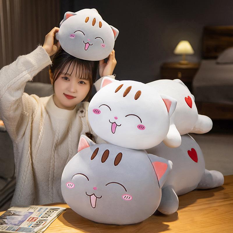 Kawaii Liegende Katze Plüschtiere Gefüllte Niedliche Faule Katzenpuppen Schönes Tierkissen Weiches Cartoon-Kissen Kindergeburtstagsgeschenke Heimdekoration