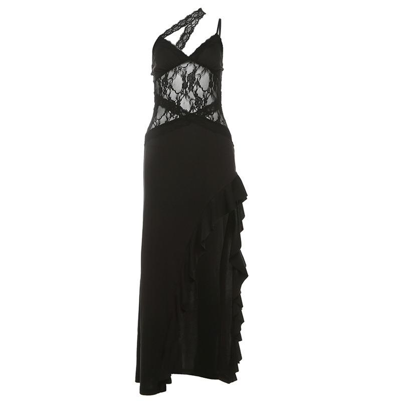 Ladies Spice Street Irregular Design Lace Patchwork See-through Backless Dress