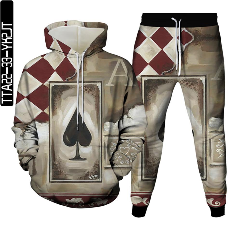 Poker Graphic 3D Print Men's Outdoor Fashion Clothing Tracksuit Costume Homme 2 Pieces Set Hoodies Jogging Pants Oversized S-6XL