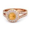 Citrine Double Halo Accents Ring - 925 Sterling Silver Rose Gold Vermeil