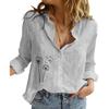 Vrouwen Mode Revers Kraag Cardigan Shirt Dunne Katoenen Linnen Top Casual Bloemenprint Blouses