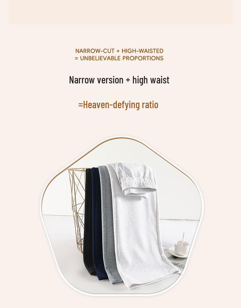 Women's High-Waisted Light Grey Straight-Leg Sweatpants - Hua Cotton, Slimming, Soft, Draped, Spring/Autumn.