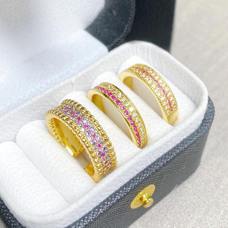 [Bague Anneau Doré] Anneau Ouvert Bordure Perles Zircon Étoile Bohème Vintage Médiéval Anneau Haut de Gamme Luxe Léger