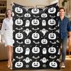 1 Piece Halloween-themed Black and White Flannel Blanket, Soft, Suitable for Sofa, Bed, Office, All-season Use.