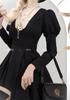 MODKOKU Gothic Lolita Nun Ribbon Lace Dress with Long Gothic Lolita Dreamy Cute French Girly Halloween Split Long Size Suitable for Adults and Winter