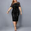 Attractive Formal Dress Round Neck Hollow Out Elegant Hip Wrap Mid-Calf Dress for Party