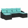 6 Piece Sofa Set with Cushions Black Poly Rattan