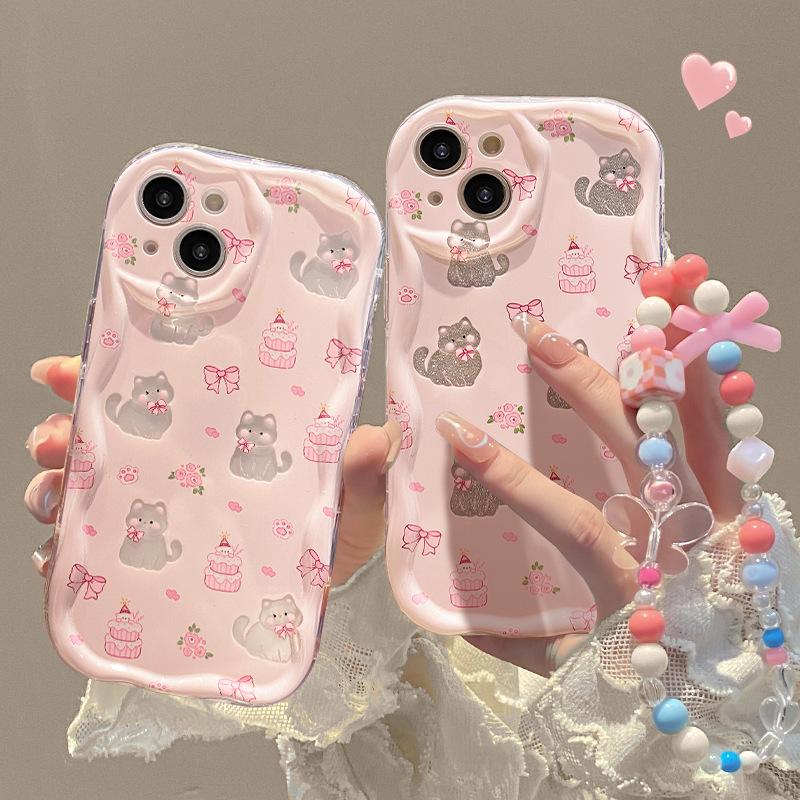 Applicable to Apple 15 mobile phone case iPhone17promax hollow cat chain 16 transparent silicone 14 cute 13