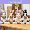 Cute Bowknot Plush Rabbit Backpack Realistic Long Fur Bunny Doll Cartoon Stuffed Animal Bag