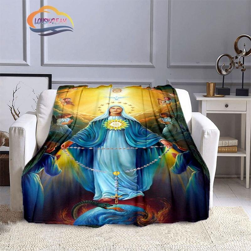 3D Printing Christ Blankets Blessed Virgin Mary Fashion Flannel Cashmere Blankets Fashion Religion Soft Bedspread Sofa Blankets