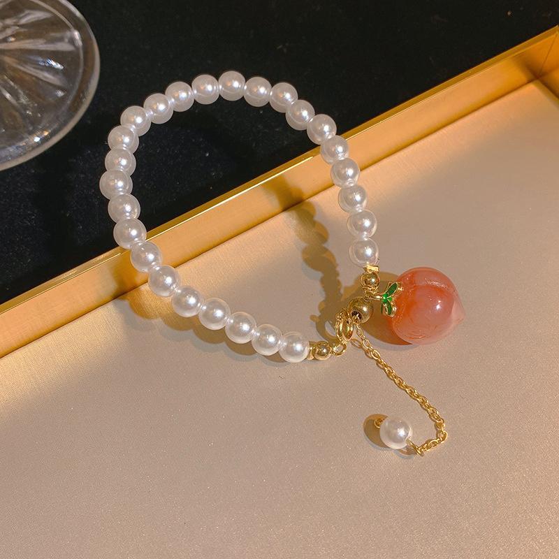 Korean Peach Pendant Bracelet For Ladies Elegant Baroque Pearl Chain Bracelet Jewelry Party Gift